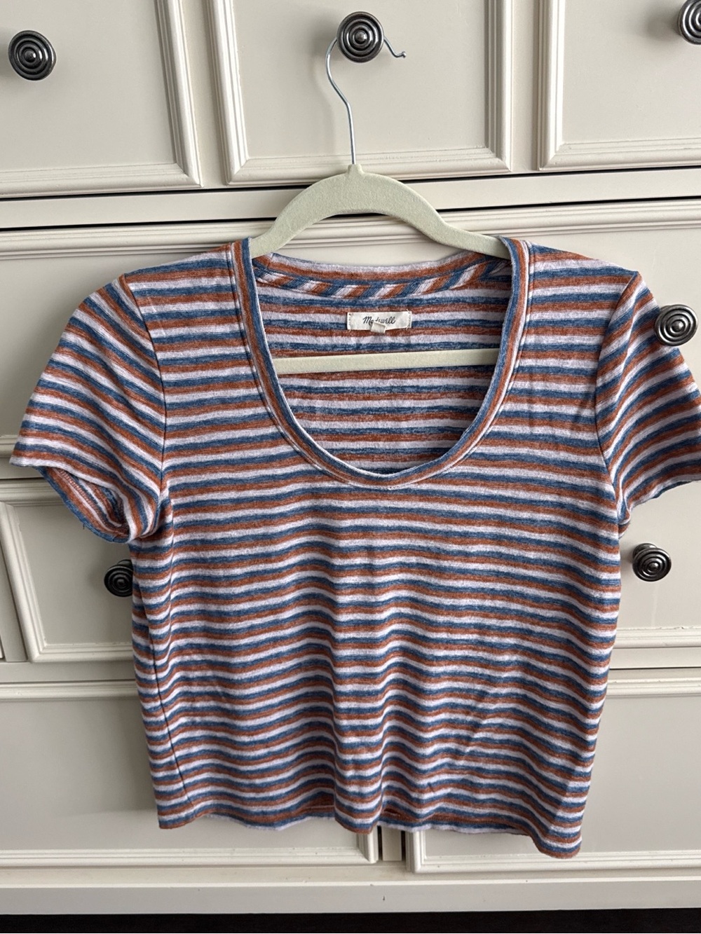 Madewell Short Sleeve Scoop Neck Striped Tee in Blue, Orange